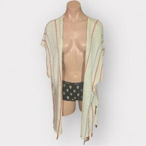 BY Together Medium Boho Striped Tassel Kimono Open Knit Cardigan